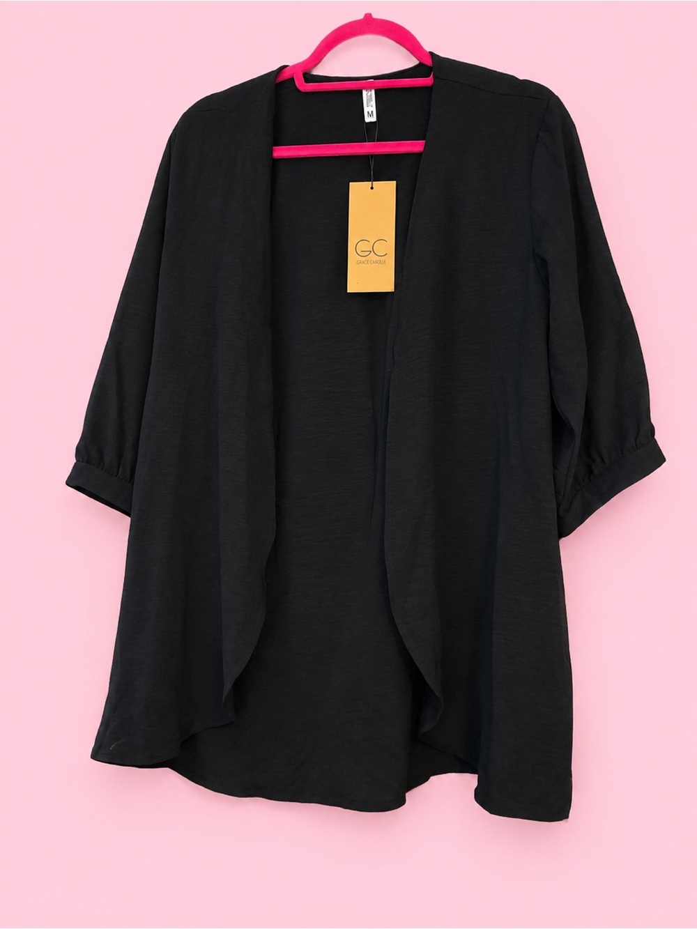Grecerelle Women's Lightweight Coverup 3/4 Sleeve Pockets Black Medium NWT